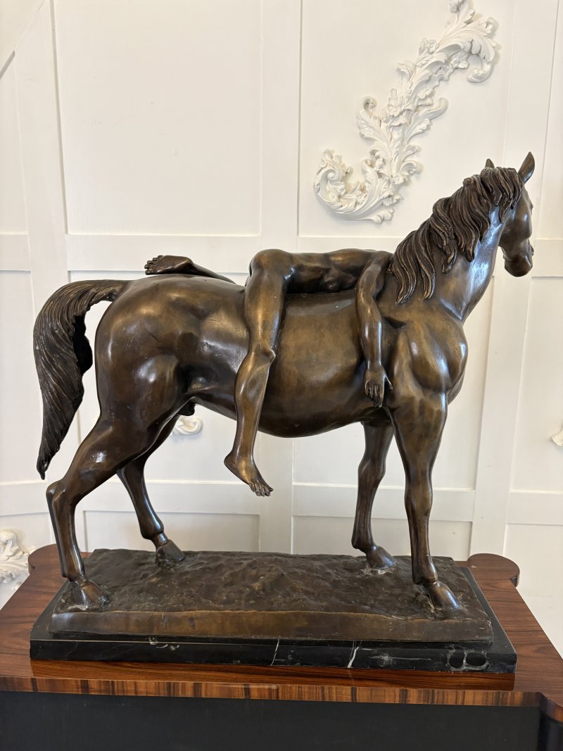Large Antique Bronze Study of a Nude Male on Horseback - Image 2